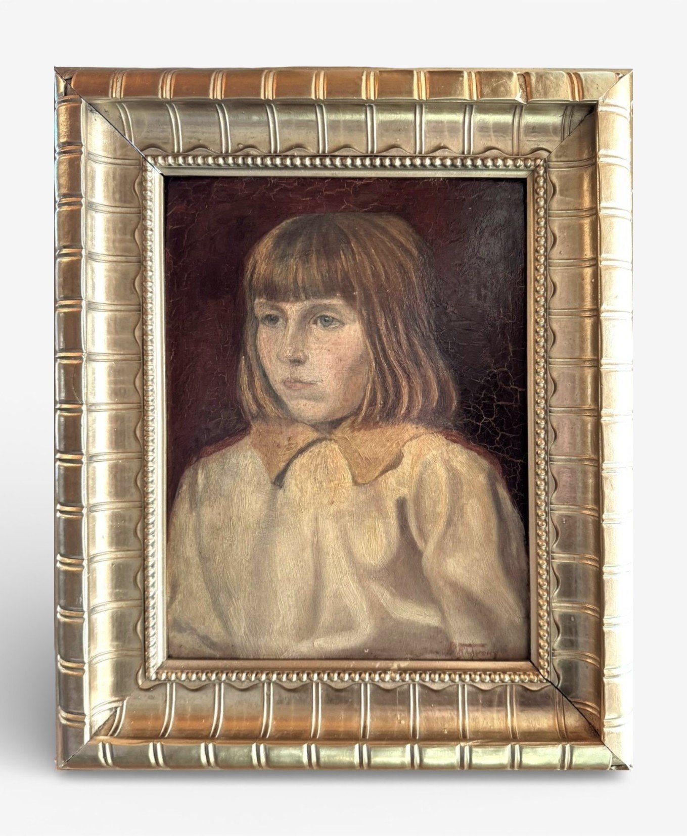 Antique Portrait Painting Young Girl 19th Century Signed Oil on Canvas Original Framed 
